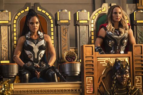 Tessa Thompson as King Valkyrie and Natalie Portman as The Mighty Thor ...