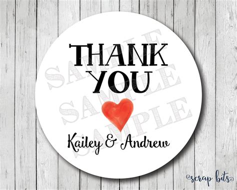 Watercolor Heart Thank You Stickers . Personalized Favor - Etsy