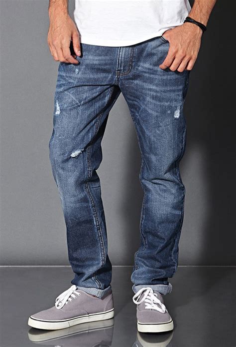 Straight Fit- Distressed Medium Wash | 21 MEN #21Men #Denim | Straight ...