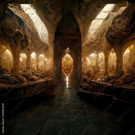 Catacombs - Graveyard Landscape - Digital Art, 3D Render, Concept Art Stock Illustration | Adobe ...