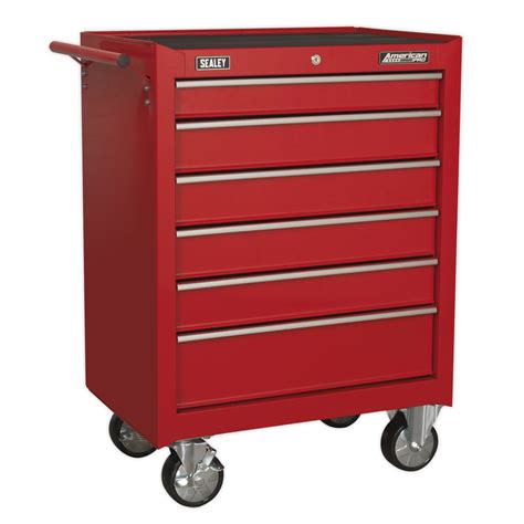 Rollcab 6 Drawer with Ball-Bearing Slides - Red - Huttie