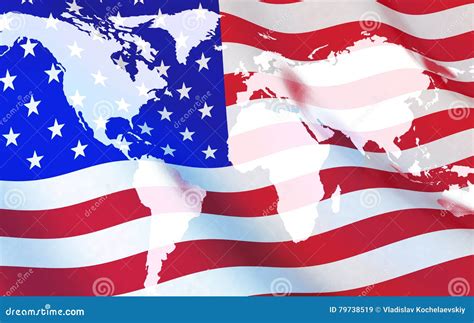 Flag USA and world map stock illustration. Illustration of blue - 79738519