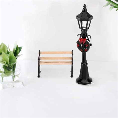 Buy NUOBESTY Christmas Street Lamp Post Miniature Park Bench Seat: 2pcs ...