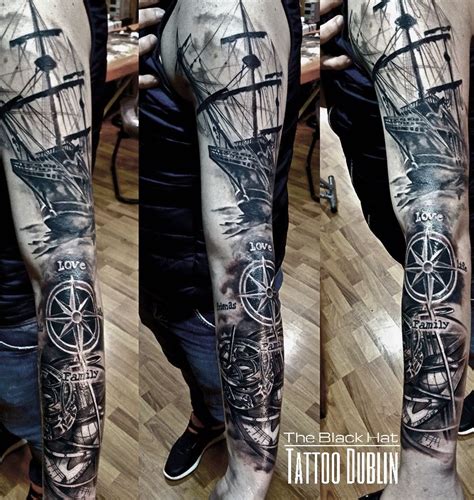 What a sleeve! Ship and compass for this fresh ink ! | Nautical tattoo ...