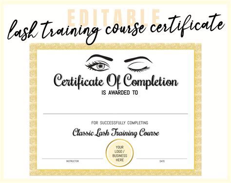 Personalized Eyelash Extension Training Course Certificate, Eyelash Tech Course, EDITABLE Templa ...