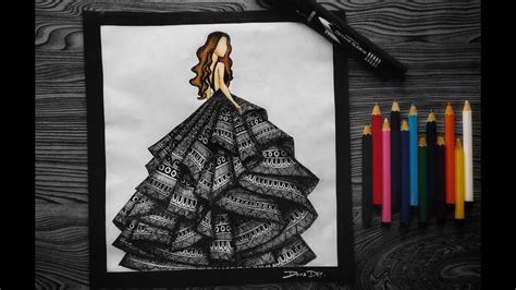 DRAWING A BEAUTIFUL GIRL DRESS | MANDALA ART | ZENTANGLE - YouTube