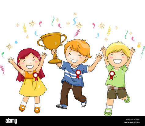 Illustration of a Group of Kids Celebrating Their Victory Stock Photo - Alamy