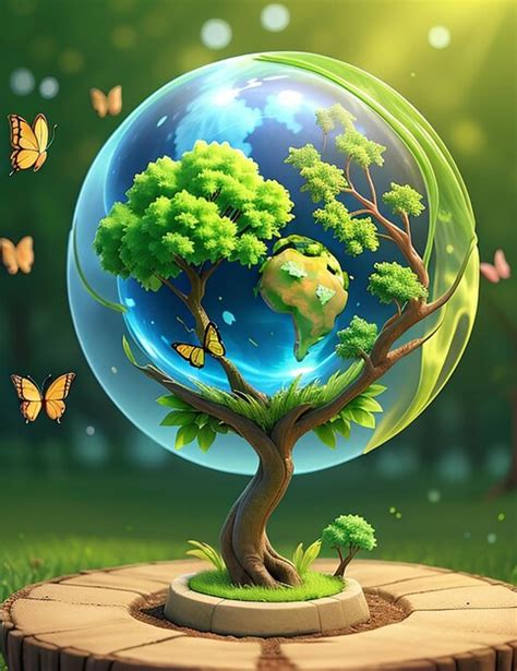 Premium Photo | A glass globe with butterflies and a tree in it