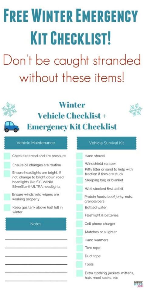 Free Winter Vehicle Checklist & Emergency Kit Checklist