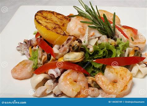 Sea fruits salad detail stock image. Image of plate, catering - 14430749