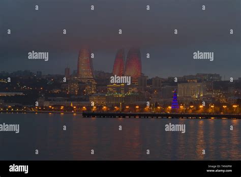 BAKU, AZERBAIJAN - JANUARY 04, 2018: Flame Towers in the night cityscape Stock Photo - Alamy