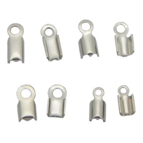 100pcs/lot Stainless Steel Cord End Crimp Caps Silver Tone Crimp Beads Fastener Connector Fit ...