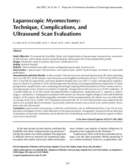 (PDF) Laparoscopic Myomectomy: Technique, Complications, and Ultrasound ...