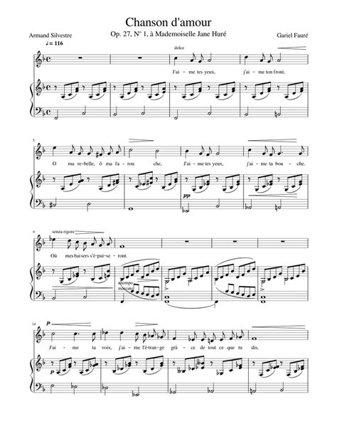 Chanson d'amour F major Sheet music for Piano, Voice | Download free in ...