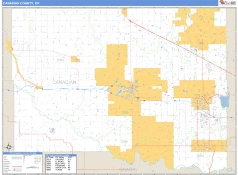 Canadian County, Oklahoma Zip Code Wall Map | Maps.com.com