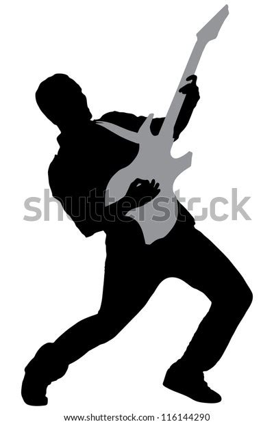 Silhouette Rock Star Playing Guitar Isolated Stock Illustration 116144290