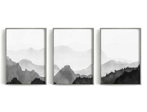 Mountain Wall Art Black and White Mountain Print Watercolor - Etsy