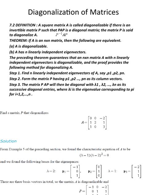 Diagonalization of Matrices