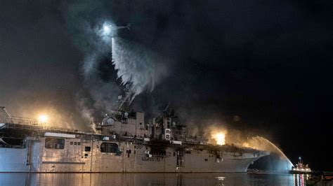 Explosion threat eases at burning Navy warship in San Diego