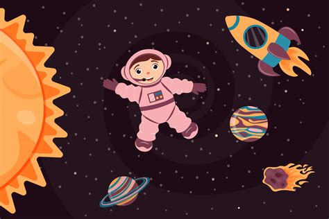 Background with cute astronaut, rocket, planet and meteorite in cartoon style. 27888961 Vector ...