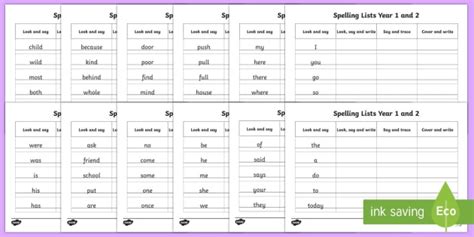 Year 1 Spelling Words Printable - Words Print