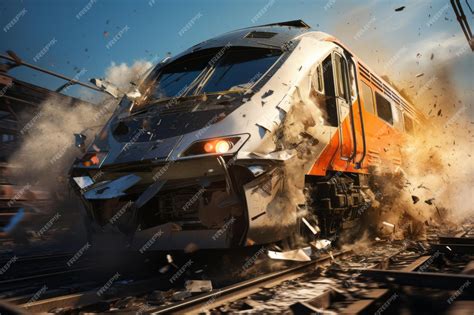 Premium AI Image | Accident of a highspeed train collided at the railroad