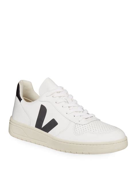 VEJA V 10 Low-Top Leather Tennis Sneakers | Neiman Marcus