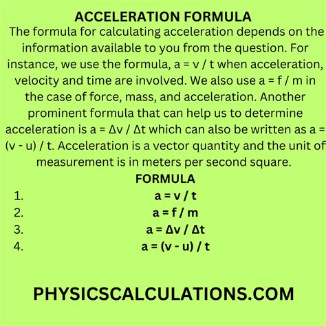 Acceleration Formula