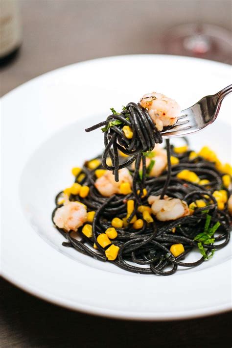 Squid Ink Pasta with Rock Shrimp and Corn - The Taste Edit | Recipe | Squid ink pasta, Rock ...