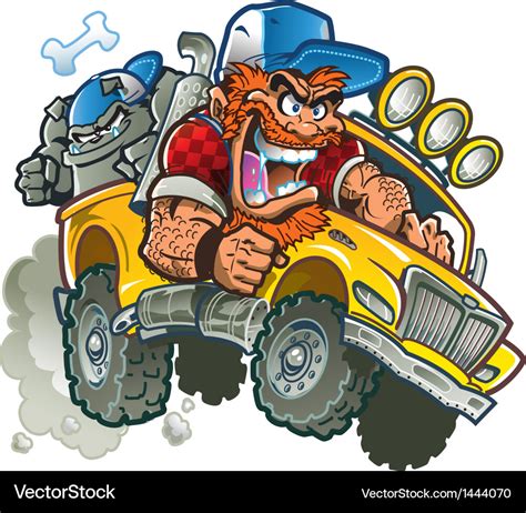 Crazy redneck in pickup truck Royalty Free Vector Image