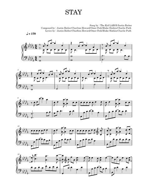 Stay - Justin Bieber Sheet music for Piano (Solo) | Musescore.com