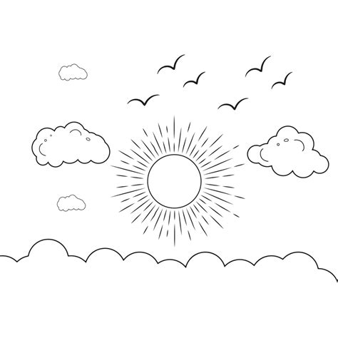 Sun With Clouds And Birds coloring page - Download, Print or Color ...