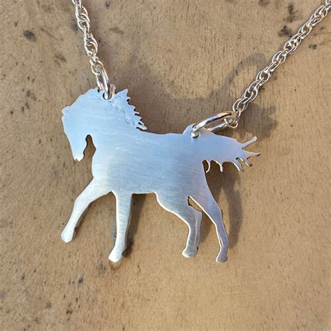 Brushed Silver Horse Necklace Silver Pendant Silver Horse | Etsy