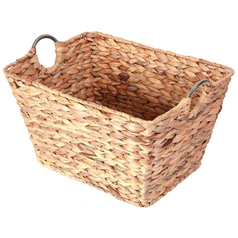 Vintiquewise Large Square Water Hyacinth Wicker Laundry Basket with Metal Handles-QI003365.L ...