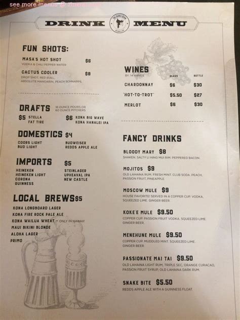 Menu at The Saddle Room pub & bar, Waimea, Kaumualii Hwy