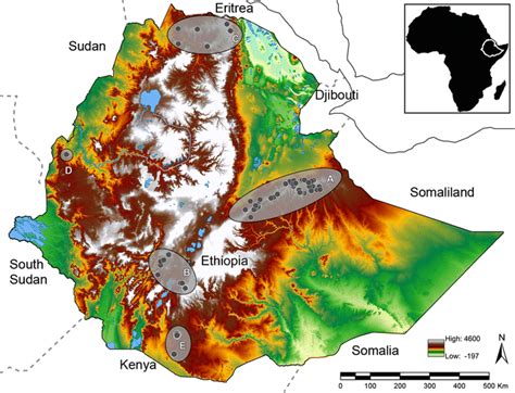 Map of Ethiopia with the main concentrations of rock art sites: Harar... | Download Scientific ...