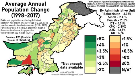 [OC] Average Annual Population Change in Pakistan (1998 - 2017) : r/MapPorn