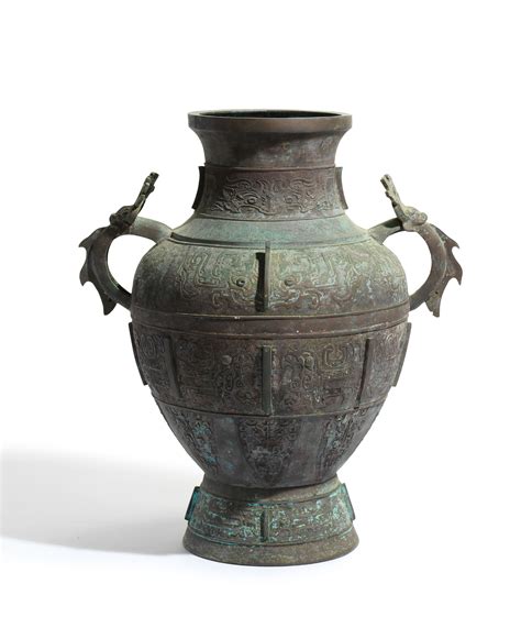 A MASSIVE ARCHAIC WESTERN ZHOU-STYLE BRONZE WINE VESSEL, HU , MING DYNASTY, 17TH CENTURY ...