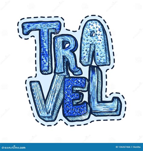 Travel Patch or Sticker Lettering with Word Travel and Patterned Fill for Print Design Stock ...