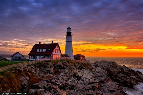 Portland Maine Lighthouse at Cape Elizabeth During Sunrise