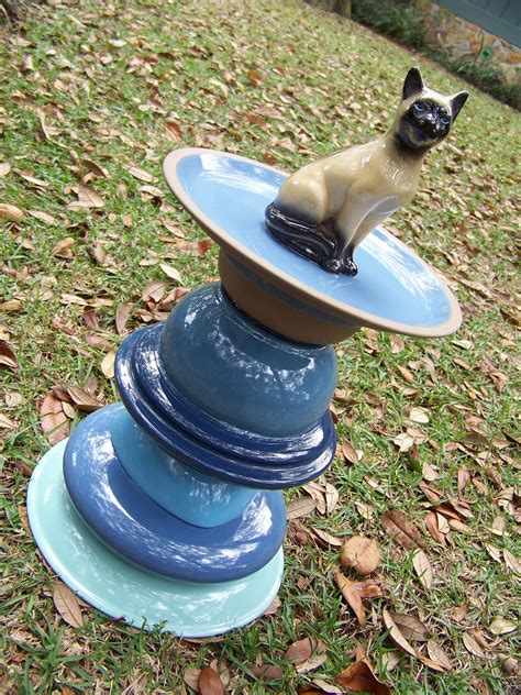 blues, ceramic Siamese cat bird feeder-SOLD | Diy bird bath, Bird bath, Glass plate flowers