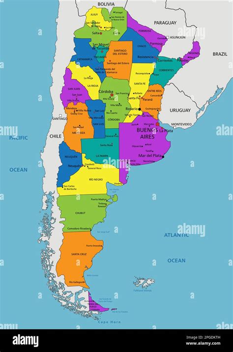 Colorful Argentina political map with clearly labeled, separated layers. Vector illustration ...