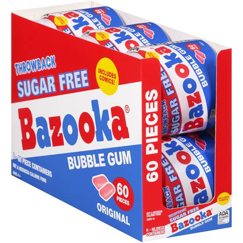 Bazooka Sugar Free Bubble Gum - 60 Count To Go Cup (Pack of 6) Pink Chewing Gum in Original ...