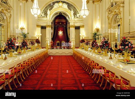 The Ballroom at Buckingham palace in London England set up for a State ...