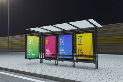 Night View Bus Stop Billboard Mockup Graphic by shahsoft · Creative Fabrica