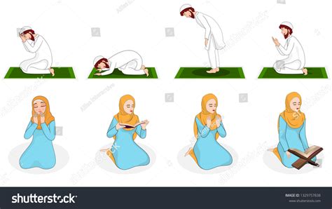 Namaz positions for Islamic Men and Women. - Royalty Free Stock Vector ...