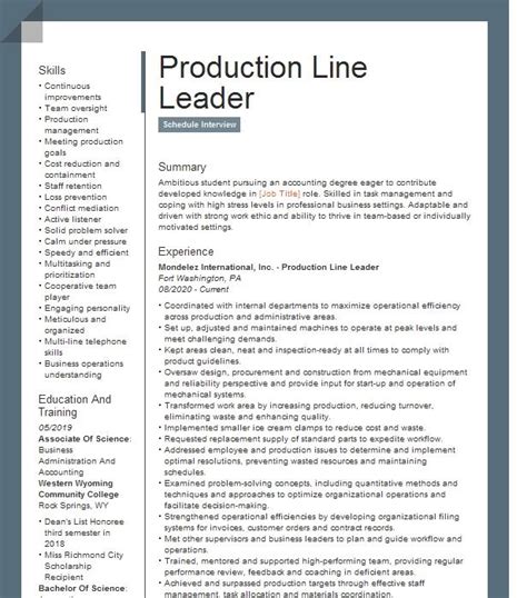 Production Line Leader Objectives | Resume Objective