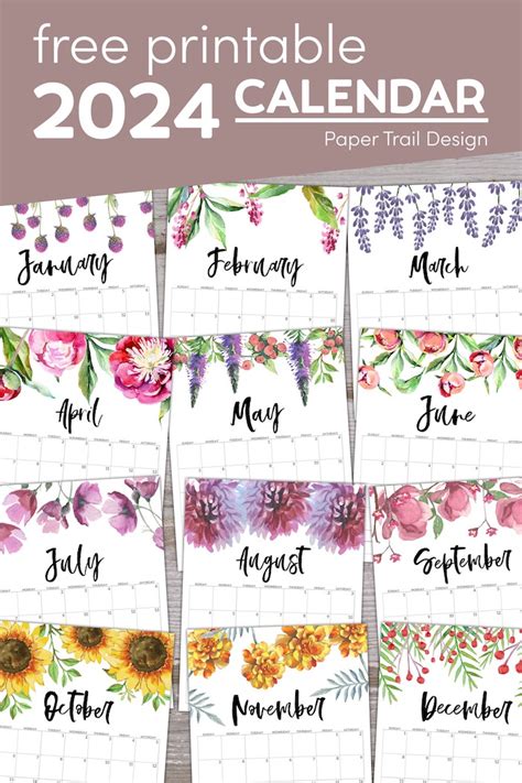 Free Printable Calendar 2024 - Floral - Paper Trail Design