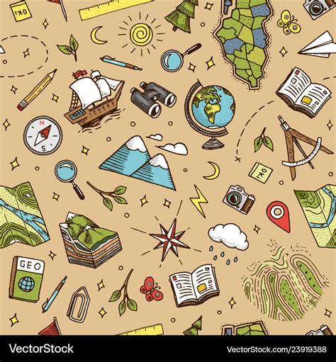 Geography symbols seamless pattern equipments Vector Image