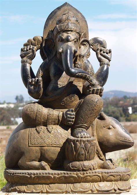 SOLD Stone Ganesh Statue with Mushika 47" | Lord ganesha, Ganesha and ...